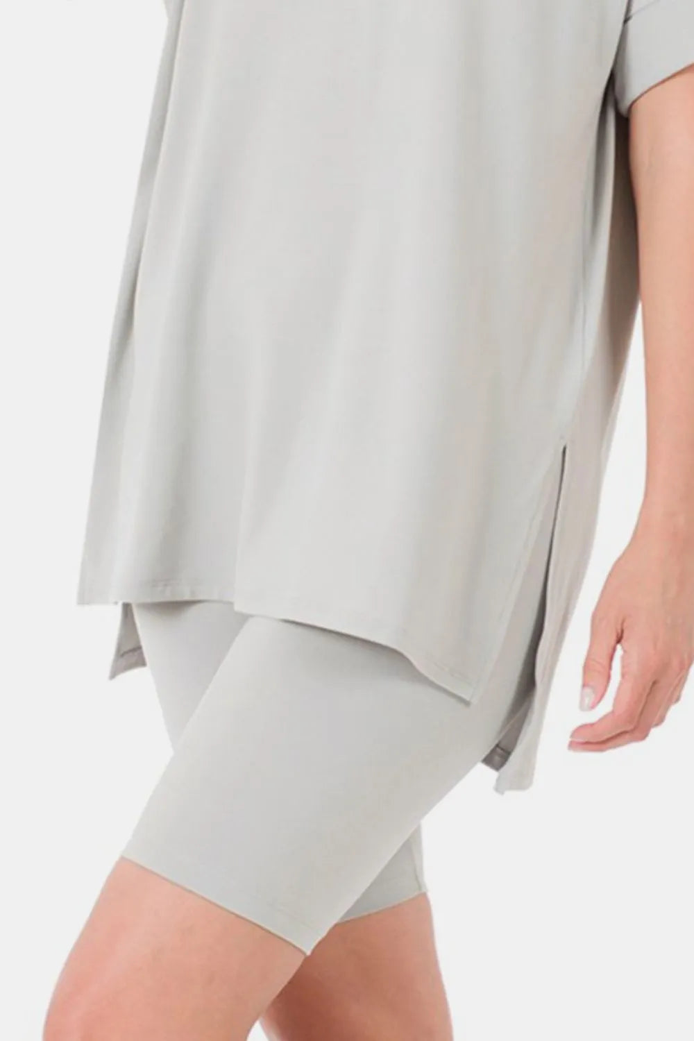 Full Size V-Neck Short Sleeve Slit T-Shirt and Shorts Set