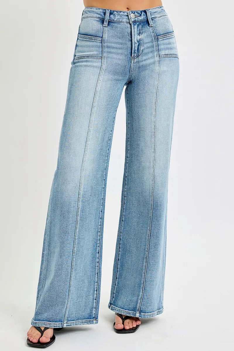 RISEN Full Size Mid Rise Wide Jeans with Front Patch Pocket Plus Size