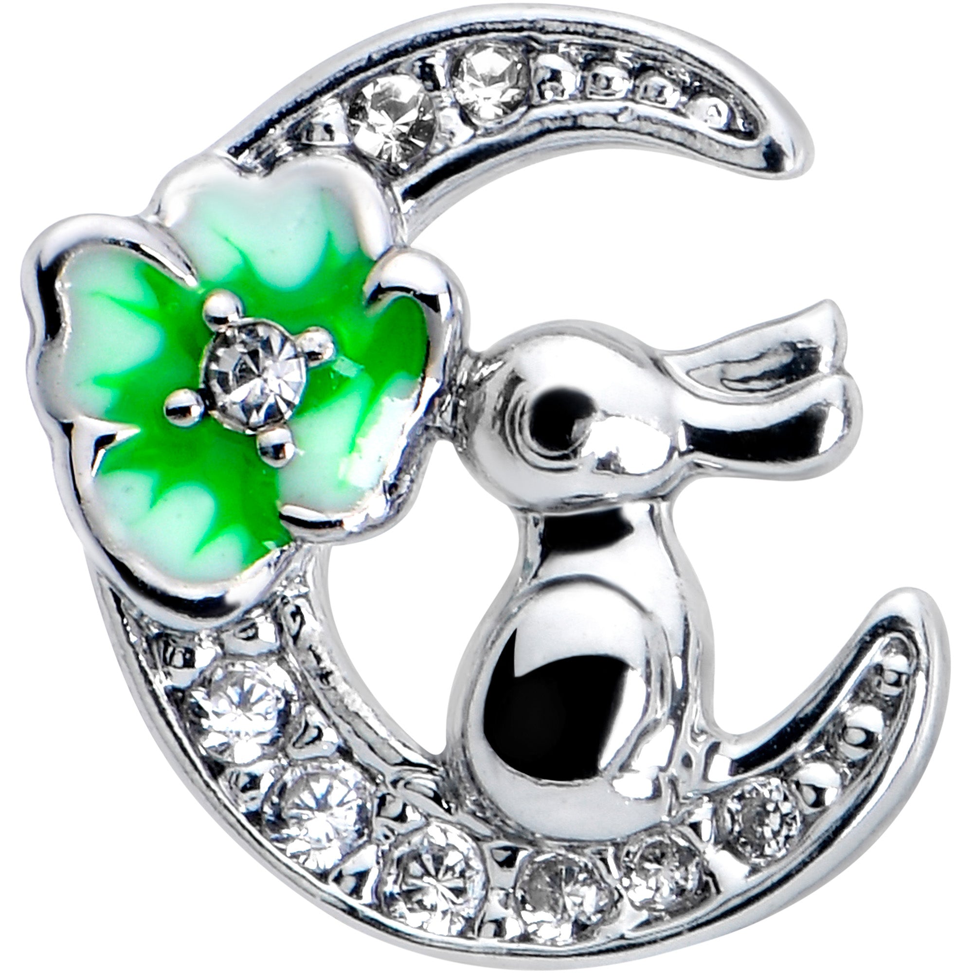 20G 7mm Clear CZ Gem Rabbit On The Moon Green Left Side Nose Screw