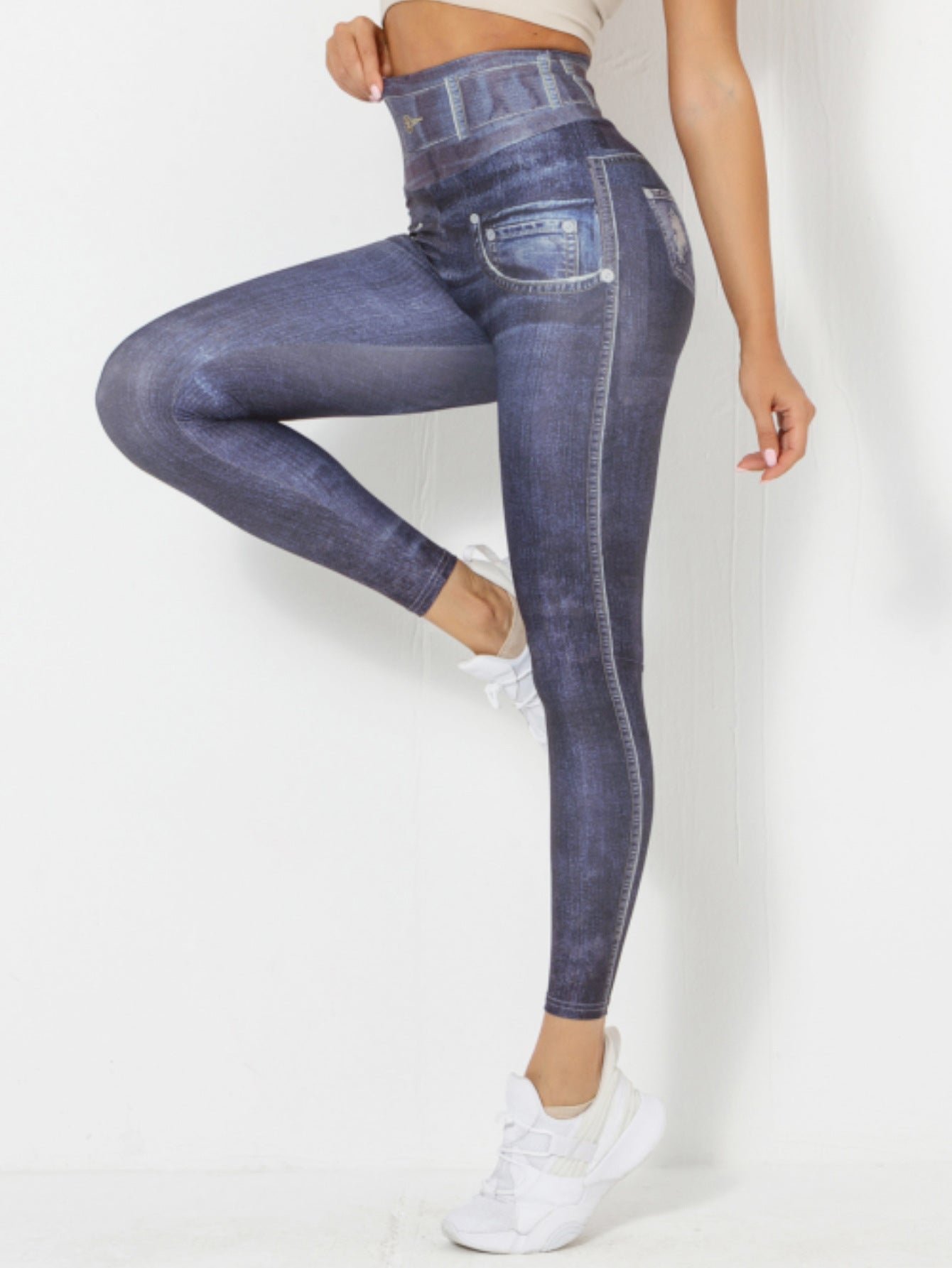 Denim-Look Peach Butt Yoga Leggings – Slim Fit Fitness Workout Pants