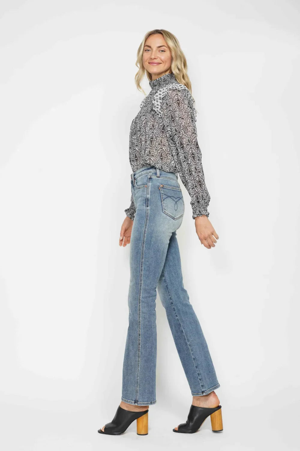 Full Size Tummy Control Back Embroidered Pocketed Bootcut Jeans Plus Size
