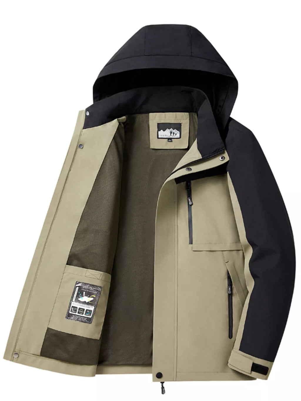 Men's Plus Size Two-Tone Waterproof Hooded Outdoor Jacket