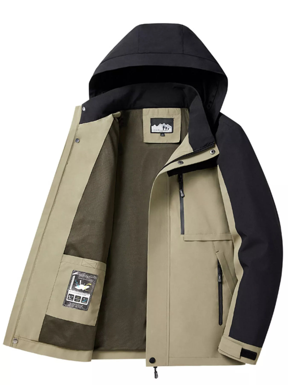 Men's Plus Size Two-Tone Waterproof Hooded Outdoor Jacket