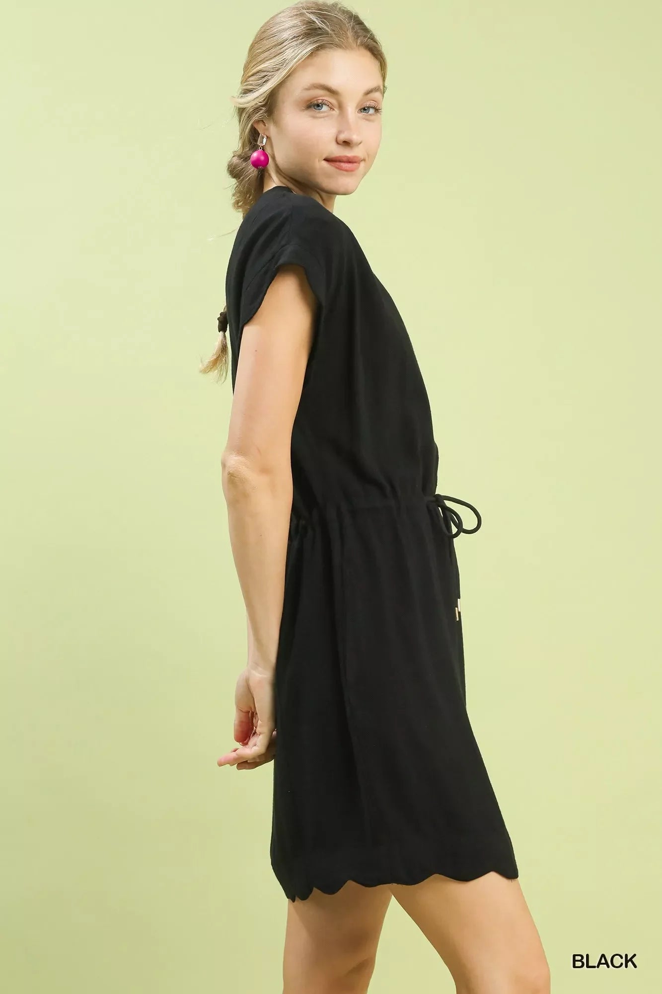 Umgee Linen Blend Scallop Hem Mini Dress