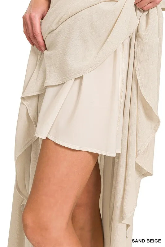 Woven Crinkle Gauze Crop Tee and Skirt Set