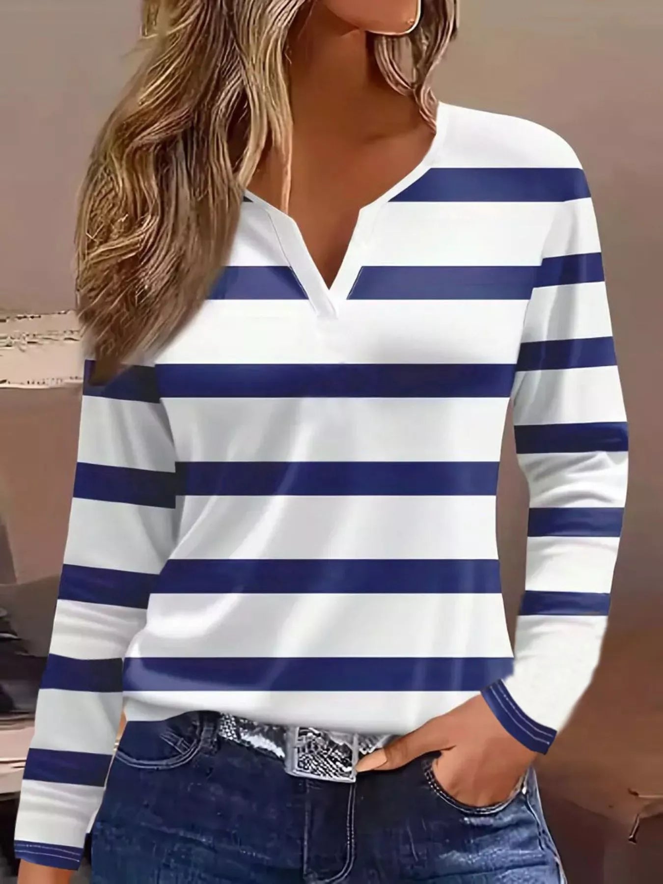 Notched Long Sleeve T-Shirt