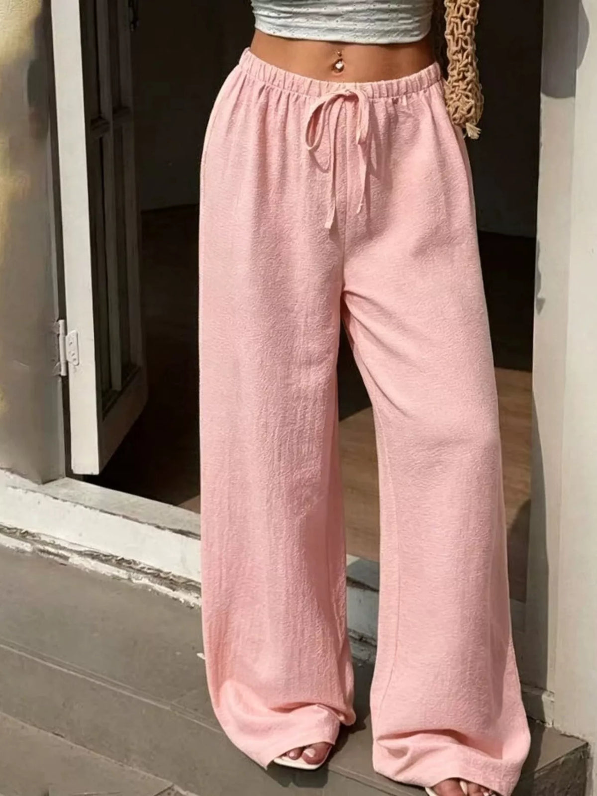 Plus Size Wide Leg Drawstring Pants