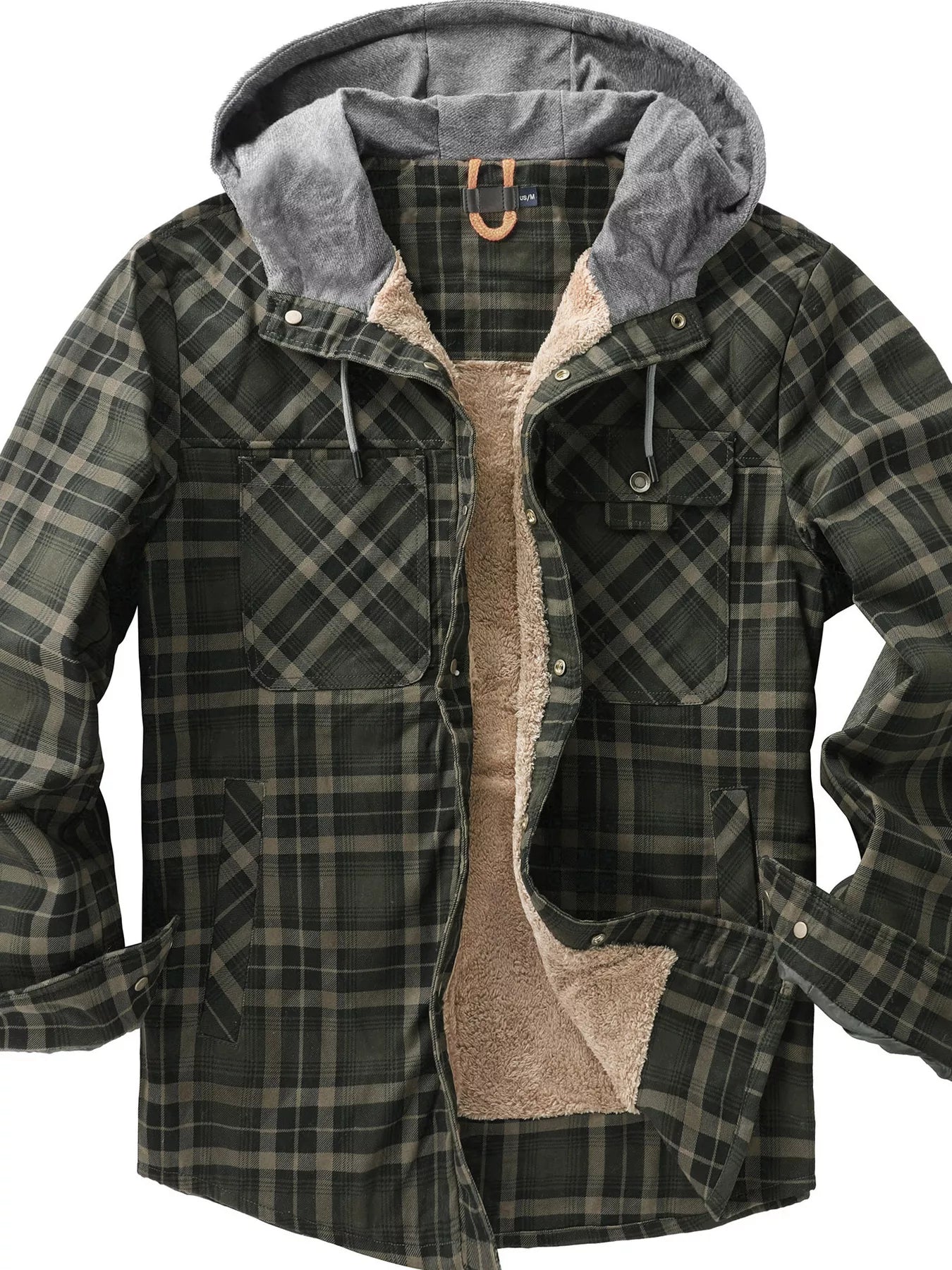 Men's Snap Down Plaid Flannel Hooded Jacket