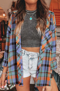 Orange Plaid Print Pocket Loose Shirt