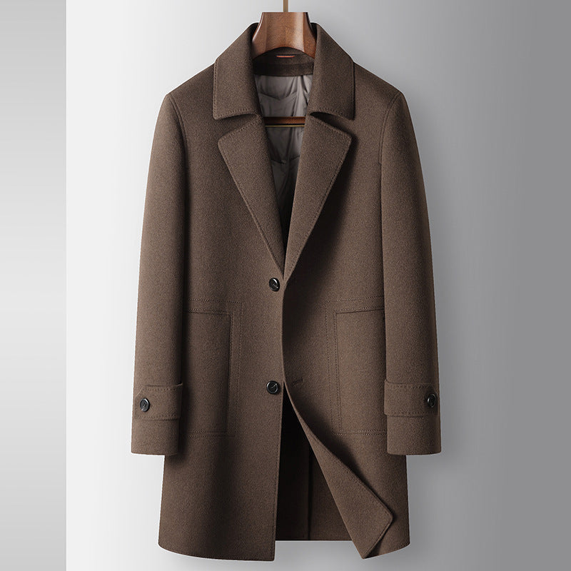 Men's Coat Autumn And Winter Mid-length Detachable White Goose Down Inner Youth High-end Business Handmade