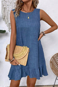 Knot Scoop Back Ruffle Hem Sleeveless Mini Dress