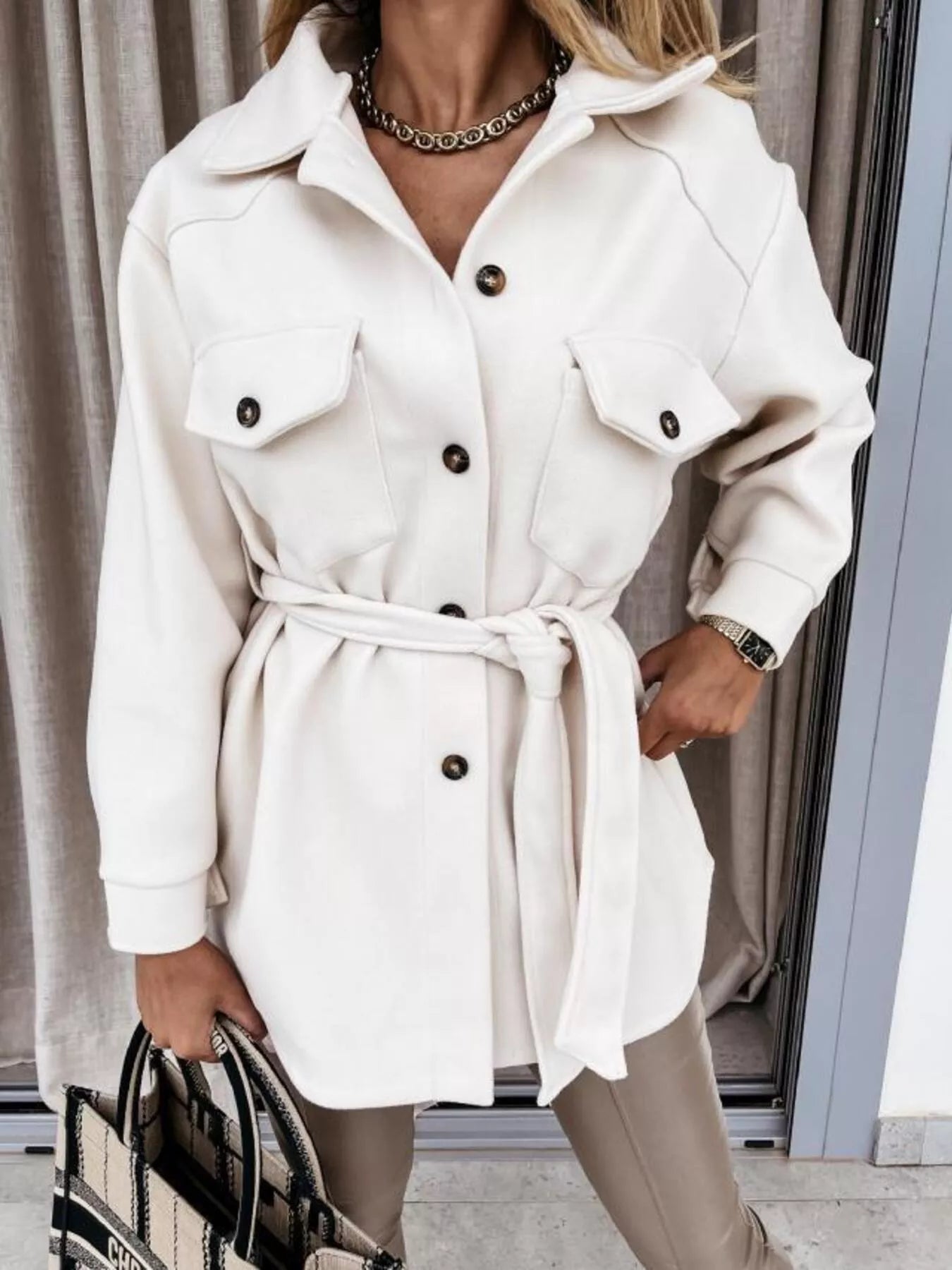 Button-Down Tie Waist Coat