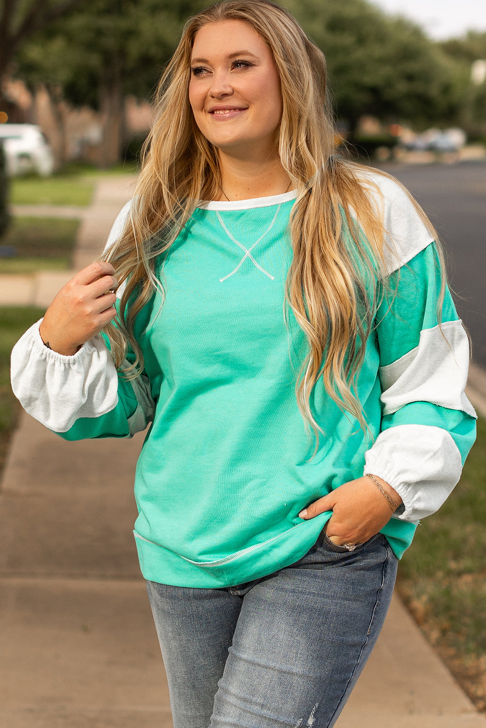Colorblock Patchwork Cross Seam Plus Sweatshirt