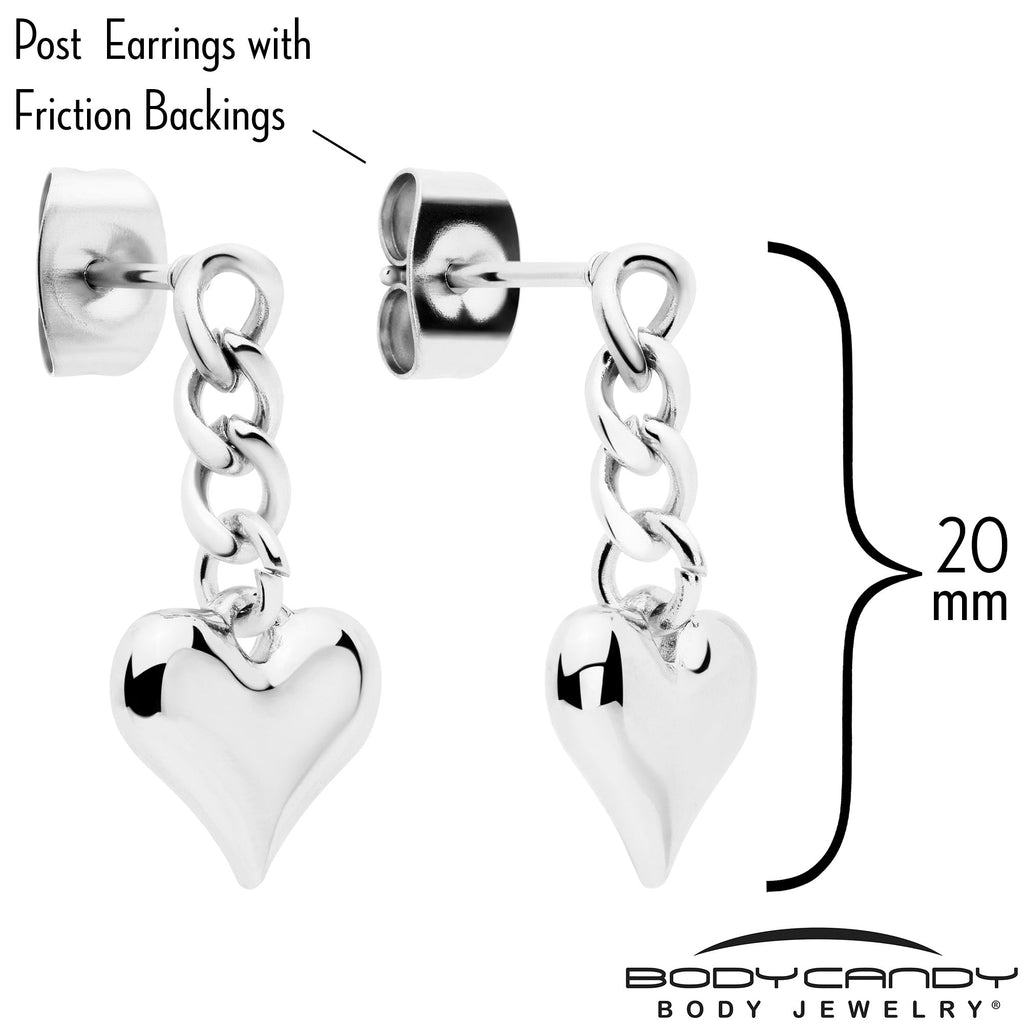 Chain Dangle Heart Stud Earrings