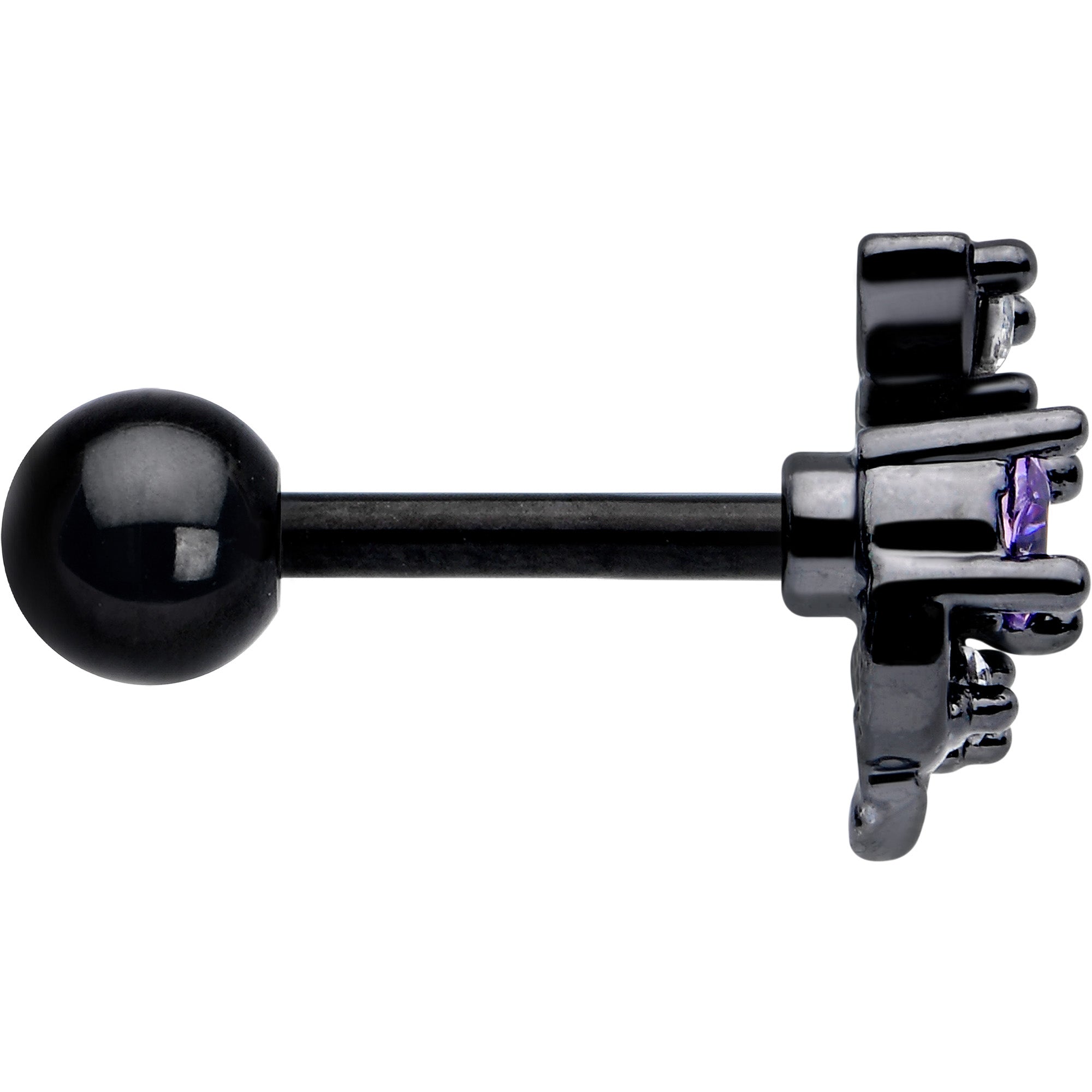 16G 1/4 Purple CZ Gem Black Twining Vine Cartilage Tragus Earring
