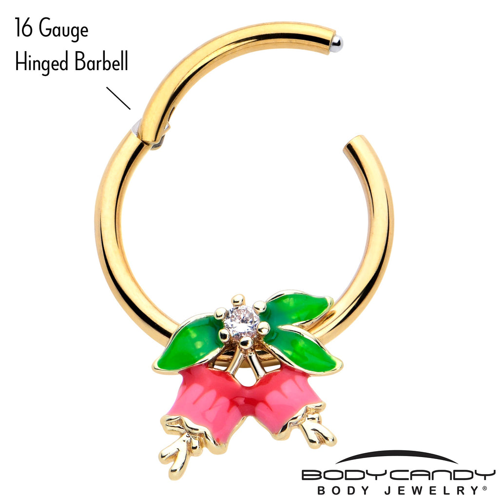 16G 3/8 Clear CZ Gem Gold Tone Bell Flowers Hinged Segment Ring