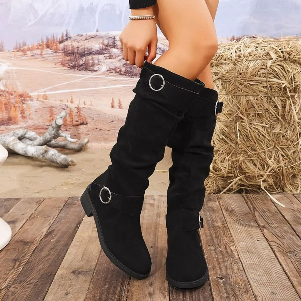 Block Heel Boots with Buckle Detail