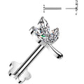16G 5/16 CZ Gem Leaves Medical Grade Titanium Reversible Flat Back Earring