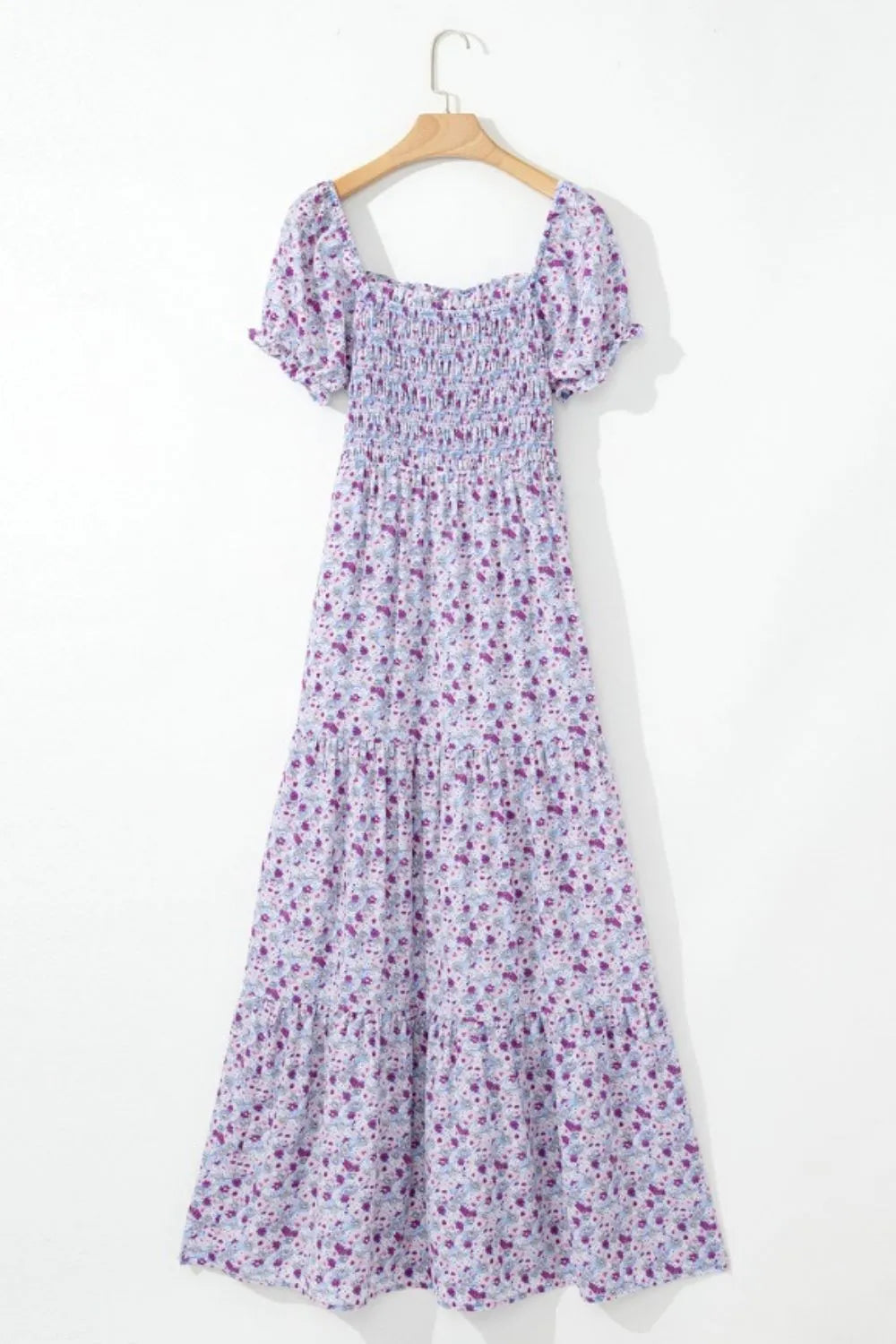Tiered Floral Shirred High Waist Maxi Dress