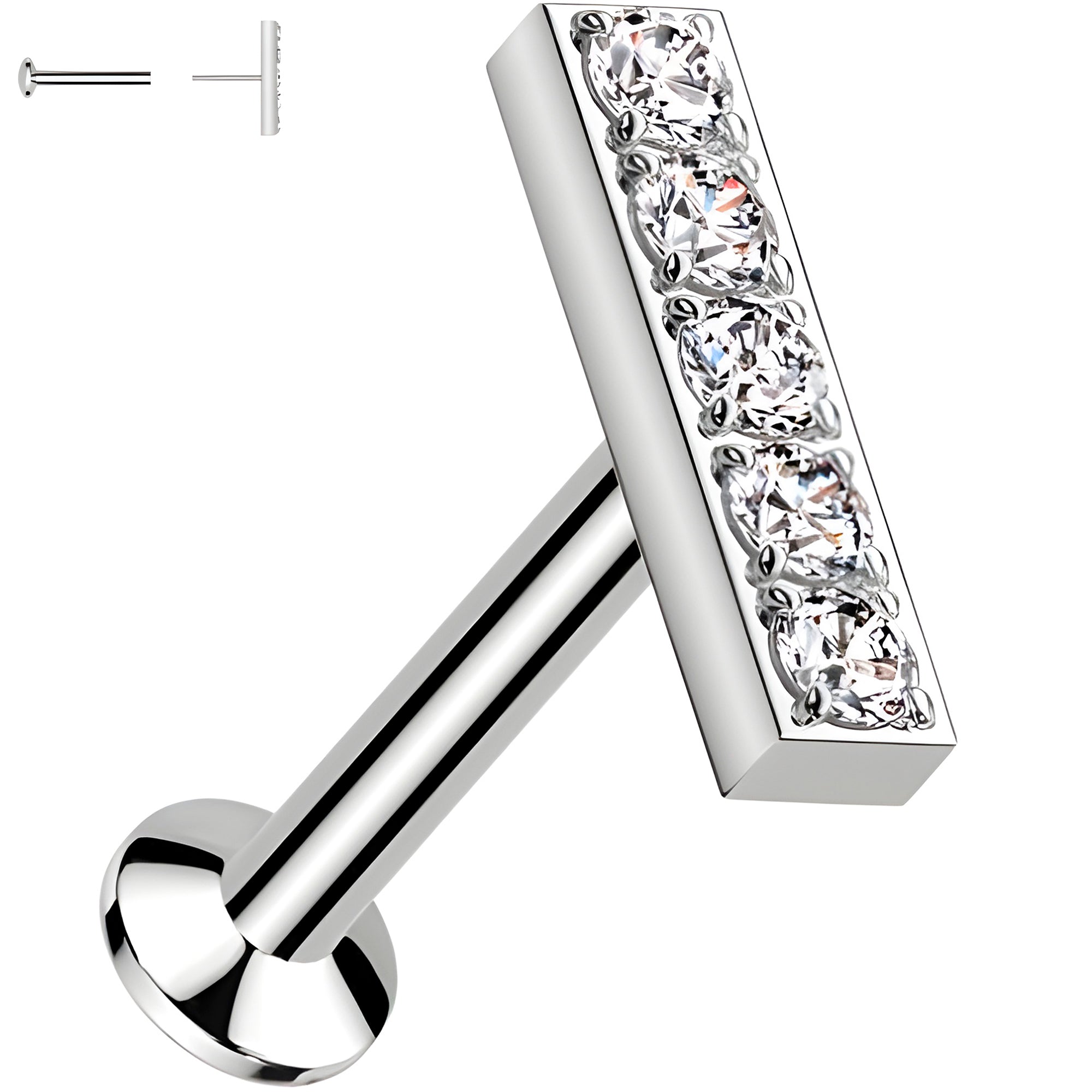 CZ Mirco Gem Bar Flat Back Earring - 18G Threadless Push In