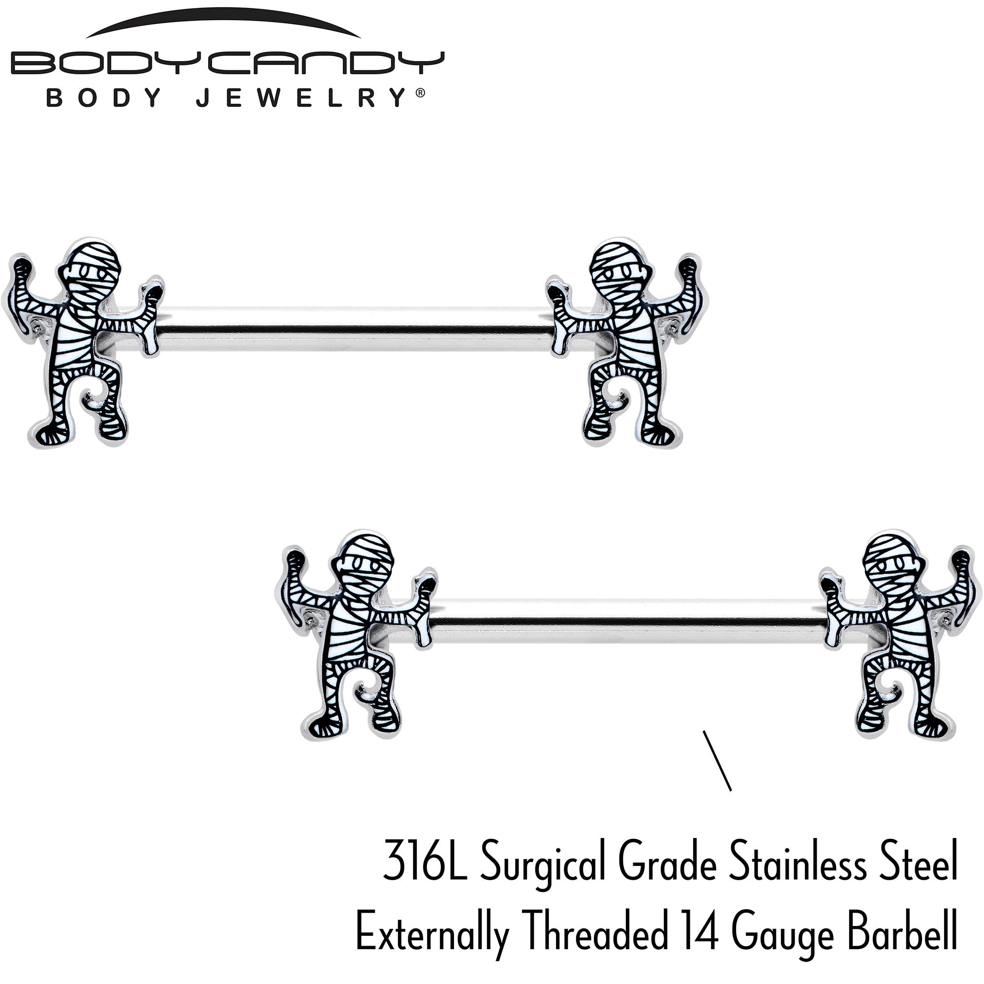 14G 9/16 Two Tone Halloween Mummy Barbell Nipple Ring Set