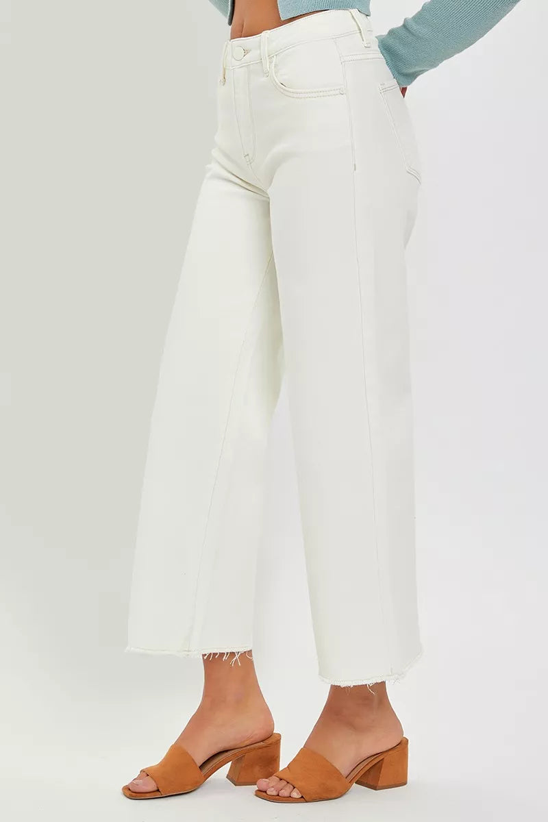 RISEN Tummy Control High Rise Crop Wide Jeans