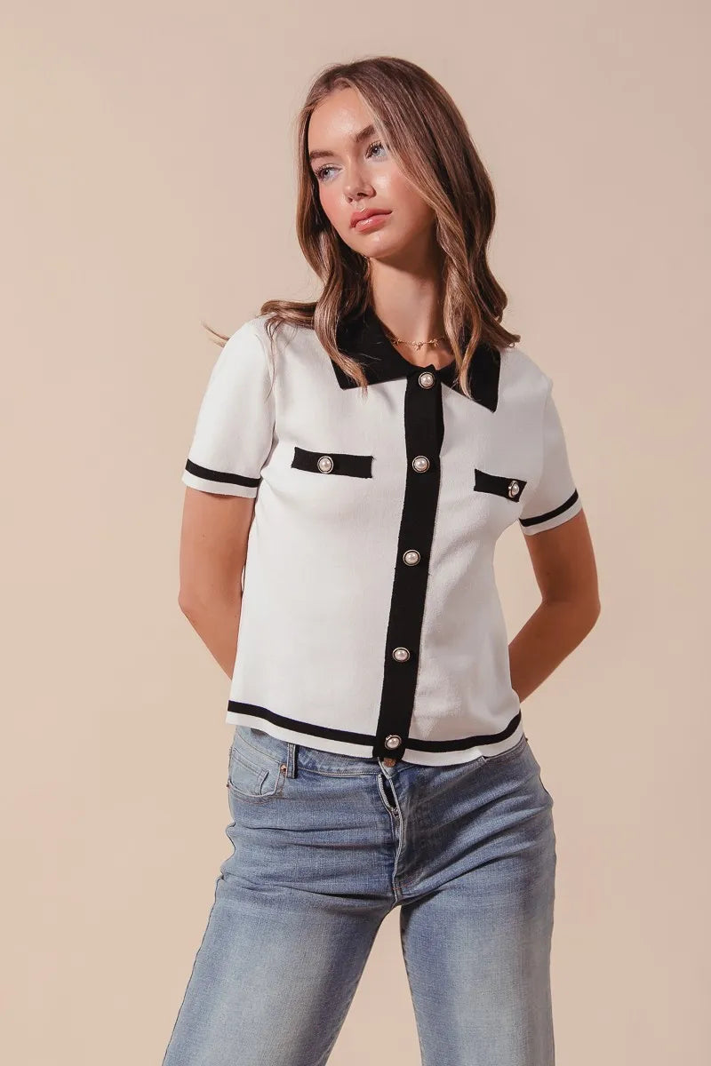 SO ME Button Down Knitted Sweater Shirt Top