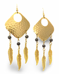 Bohemian Dream Catcher Earrings with Feathers and Black Lava Rocks by The Urban Charm