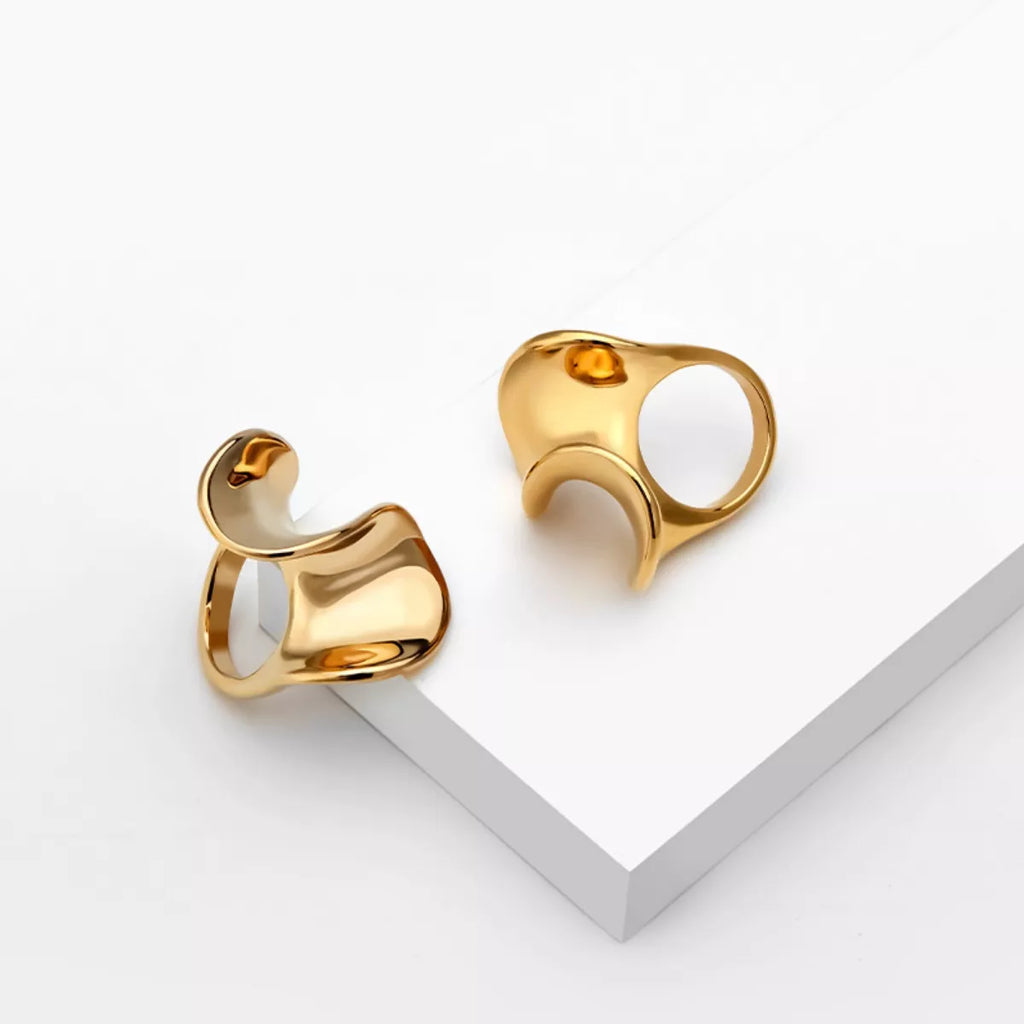 18K Gold-Plated Copper Geometric Sculptural Ring