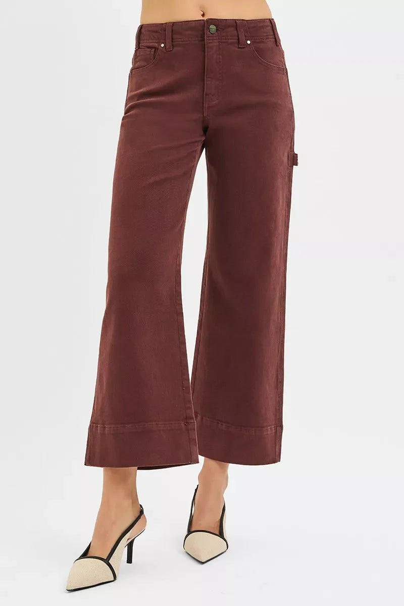 RISEN Tummy Control High Rise Crop Wide No Waist Band Pants