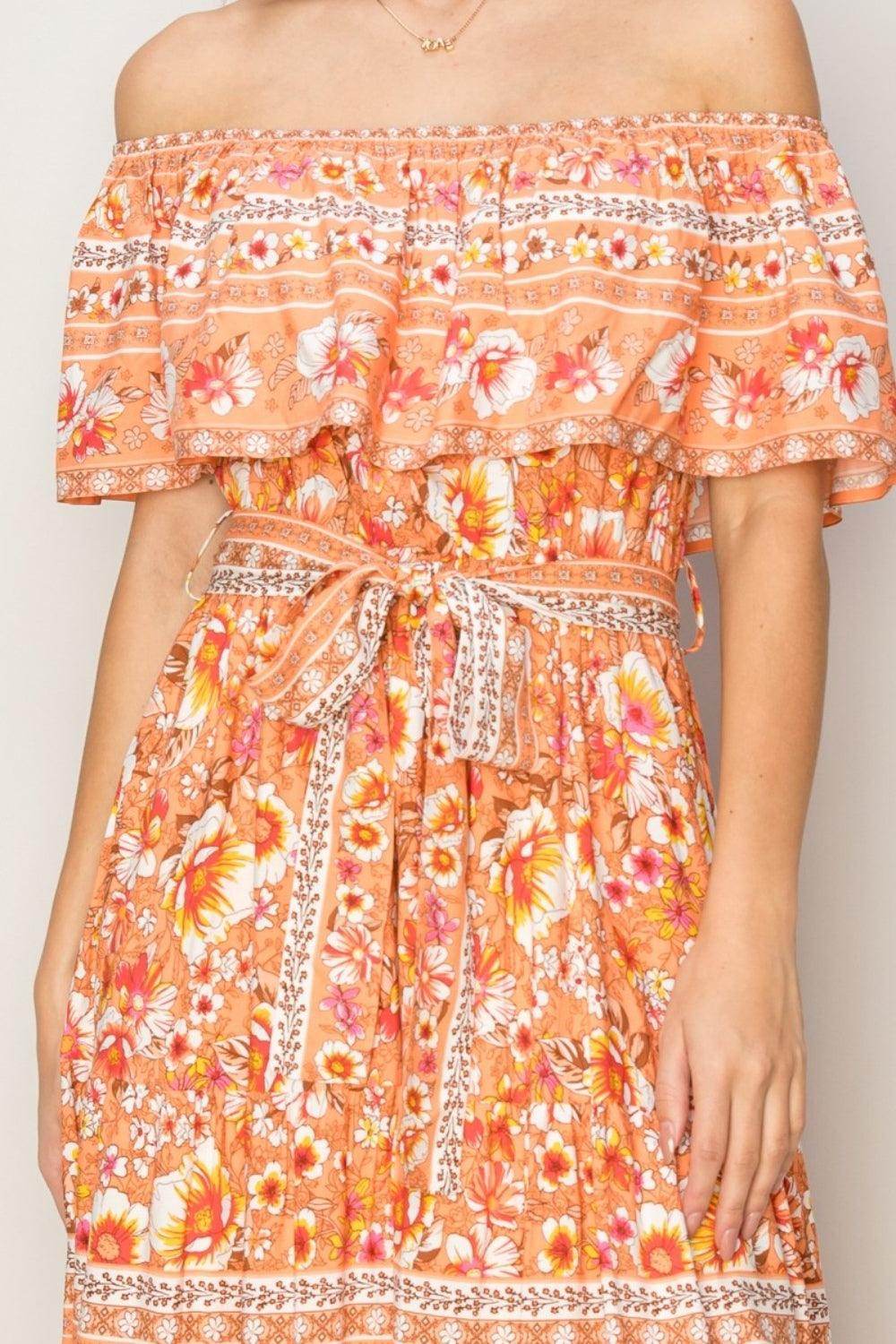 HYFVE Floral Off-Shoulder Tie Front Maxi Dress for Women