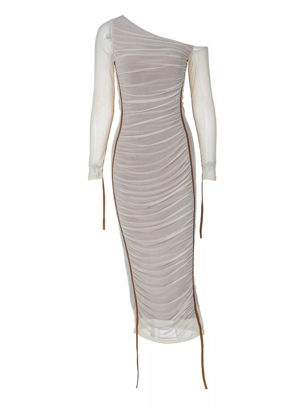 One-Shoulder Ruched Bodycon Midi Dress
