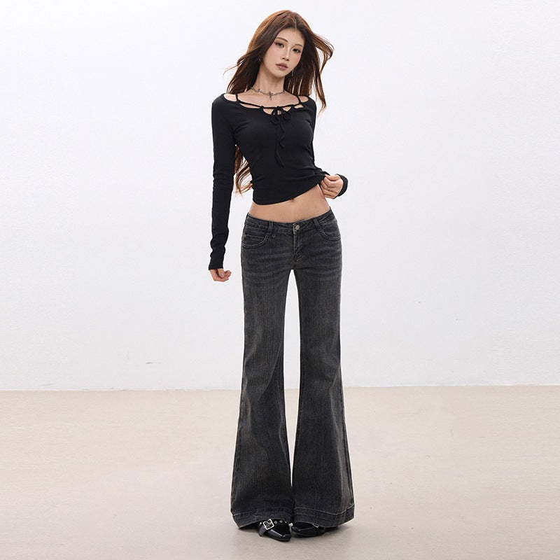 Hem-striped Low-rise Jeans For Women