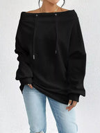 Off-Shoulder Drawstring Sweatshirt