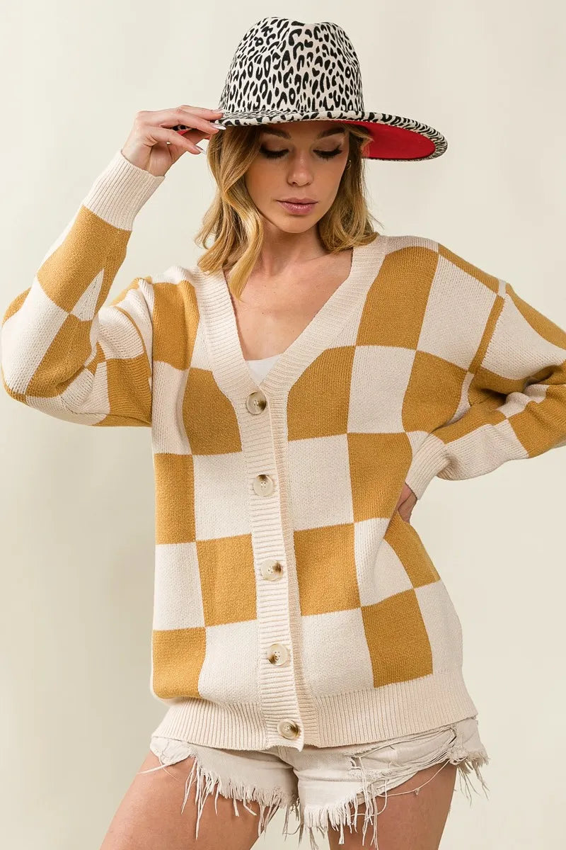 BiBi Checked V-neck Cardigan