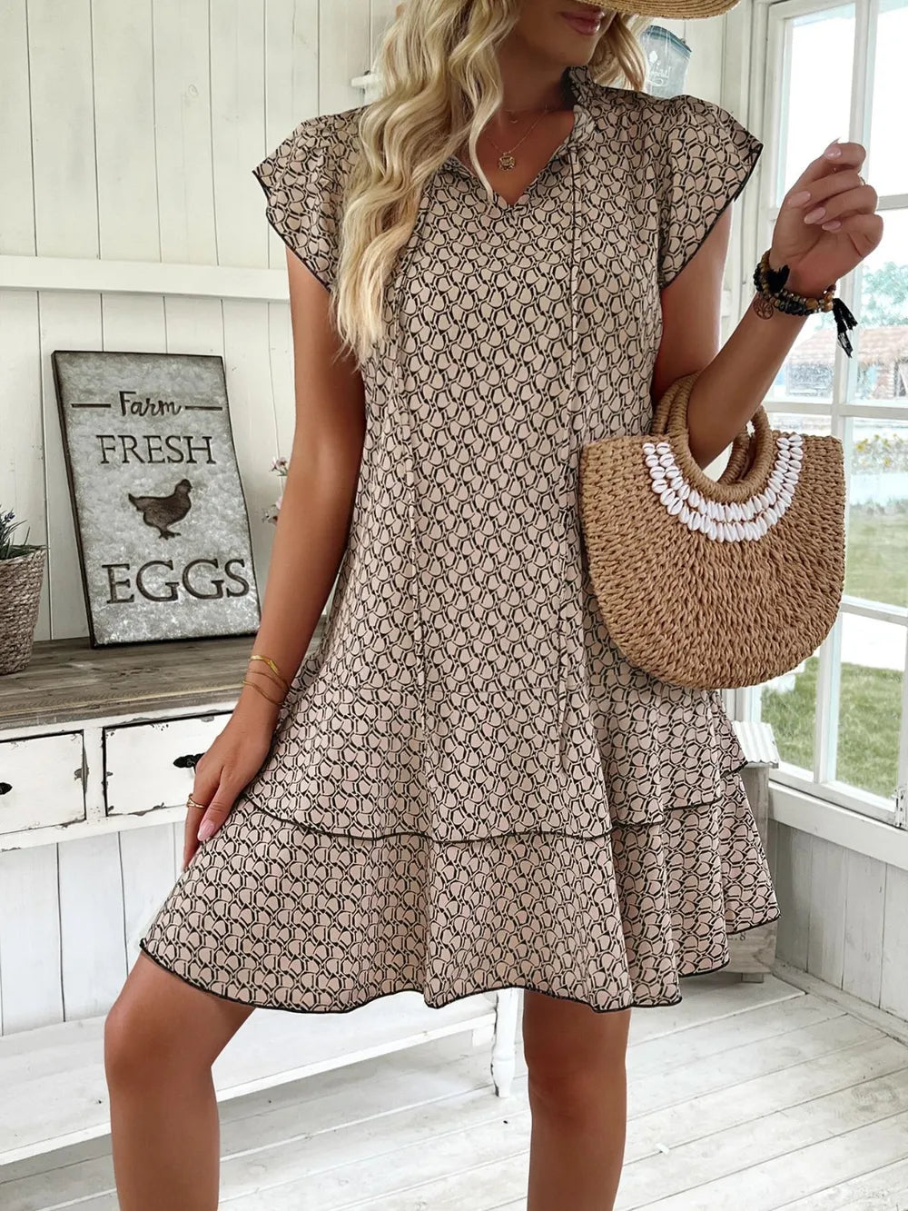 Full Size Ruffled Layered Printed Mini Dress Plus Size