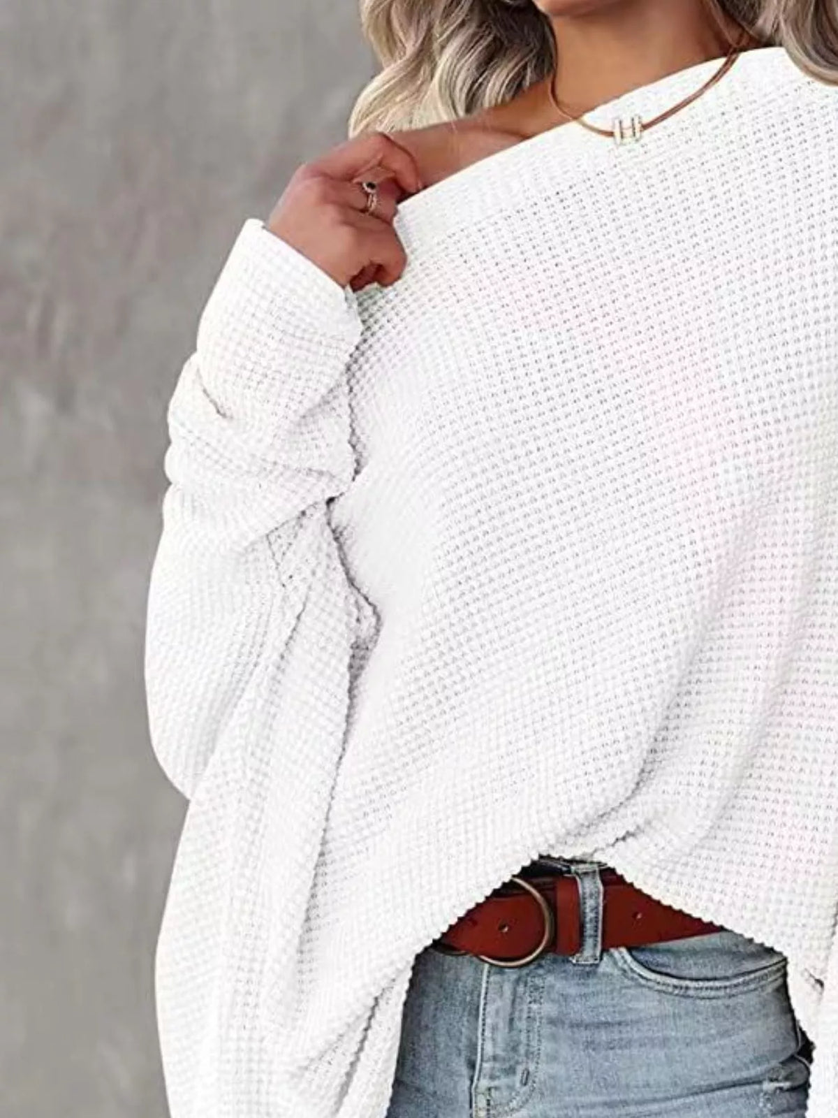 Waffle Knit Boat Neck T-Shirt