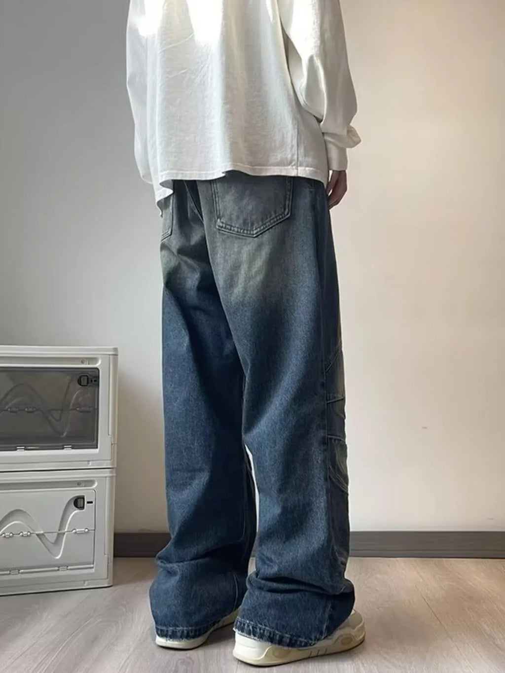 Men's Full Size Wash Wide Leg Jeans Plus Size