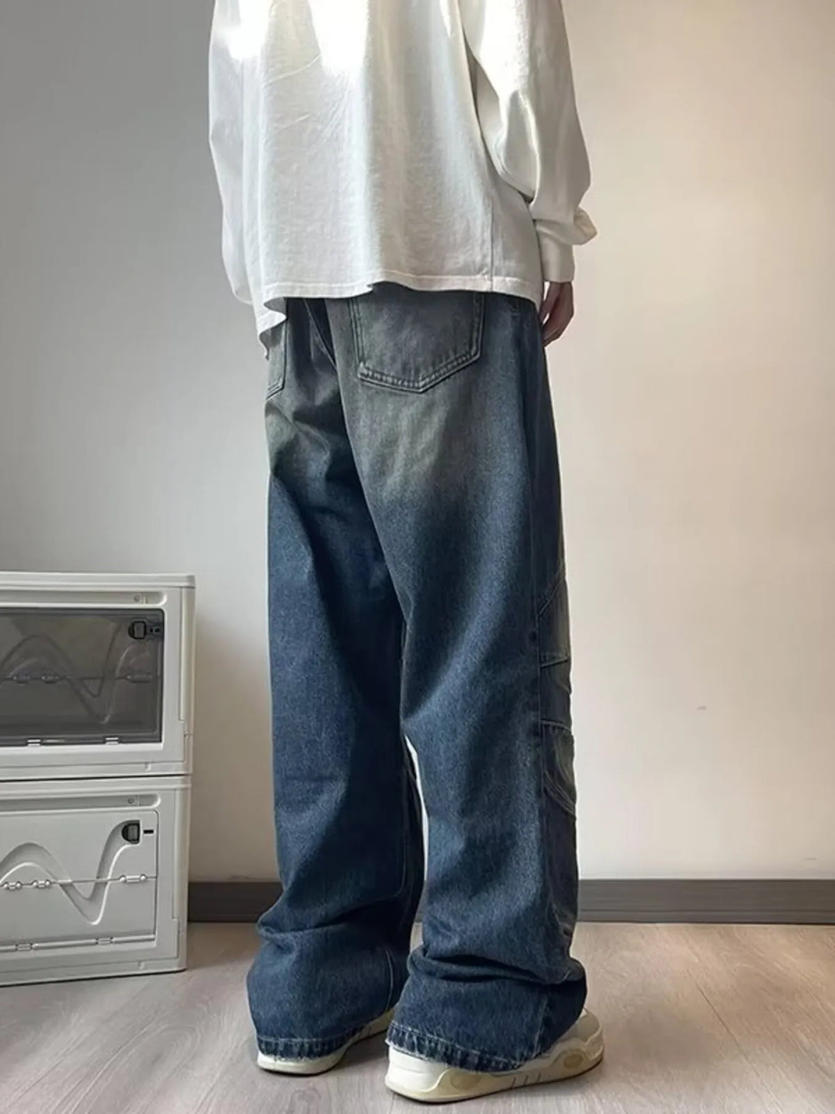 Men's Full Size Wash Wide Leg Jeans Plus Size