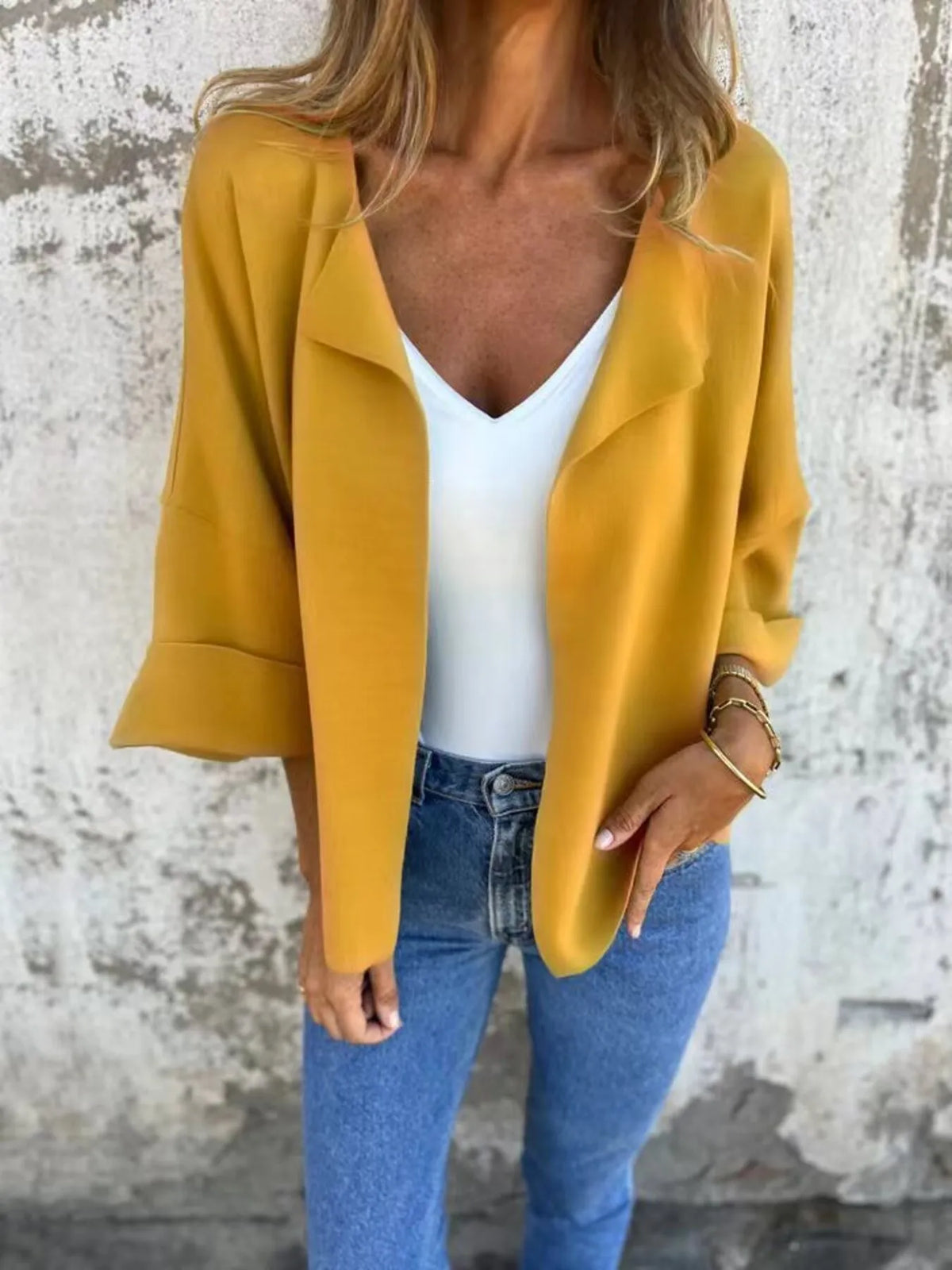 Full Size Open Front 3/4 Sleeve Cardigan Plus Size