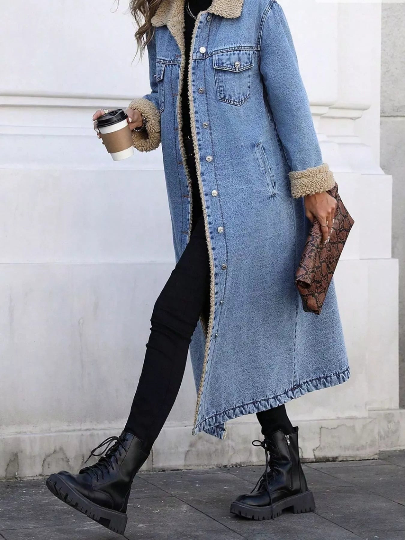 Sherpa Lined Longline Denim Jacket