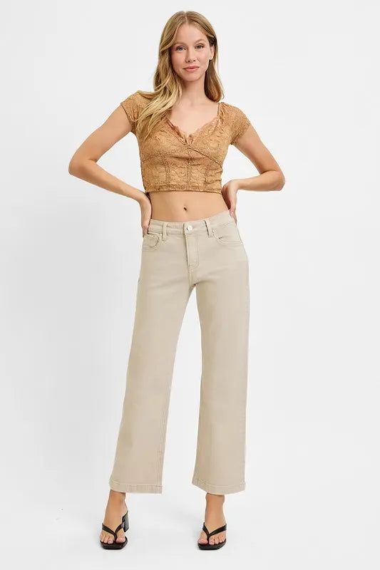 Full Size Tummy Control Mid Rise Ankle Straight Jeans Plus Size