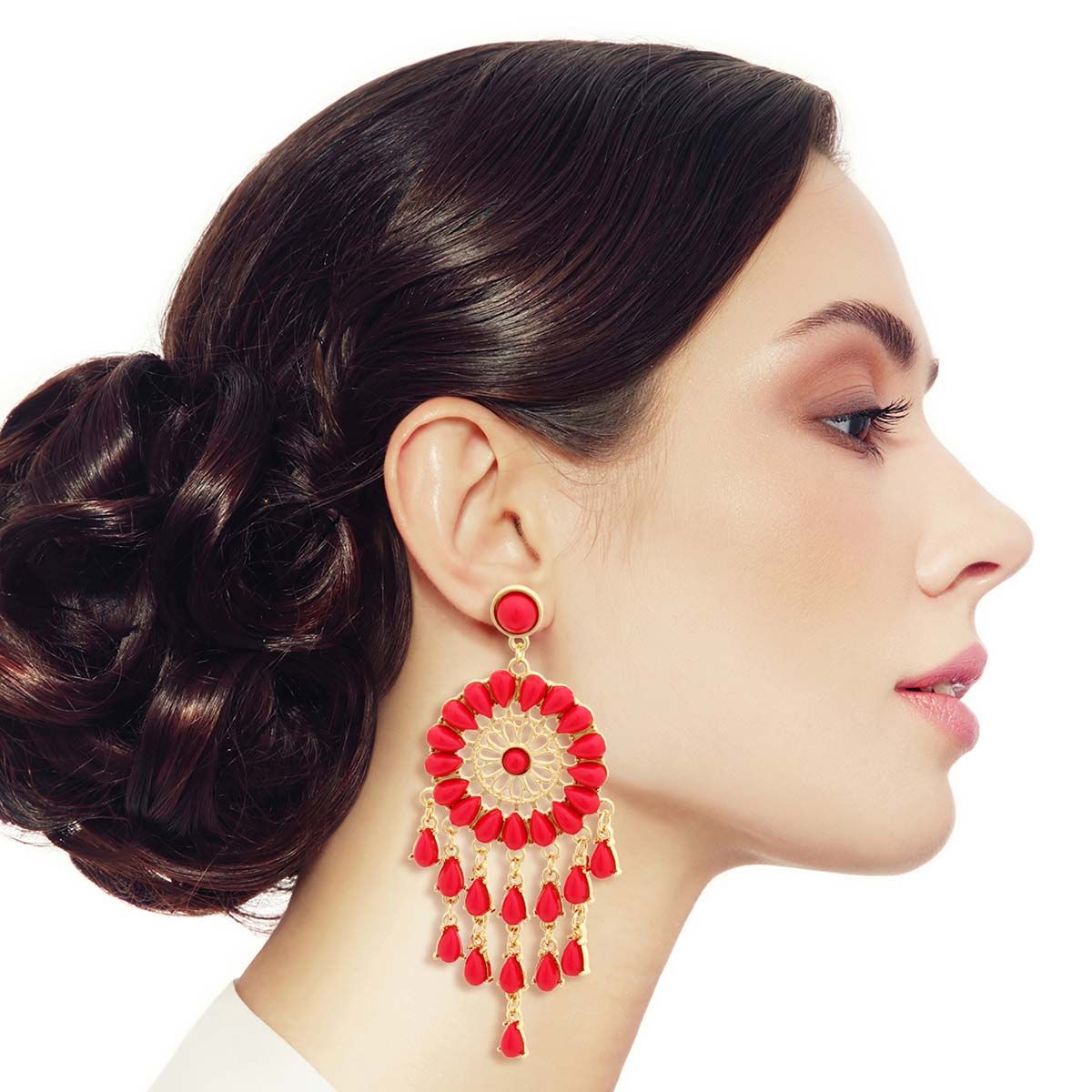 Statement Dream Catcher Earrings with Pink Beads, Trendy Fashion Jewelry