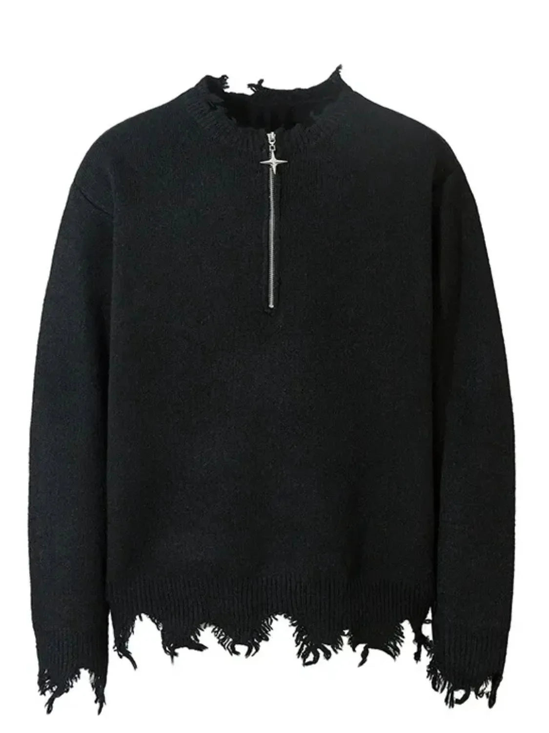 Men's Frayed Hem Quarter Zip Sweater