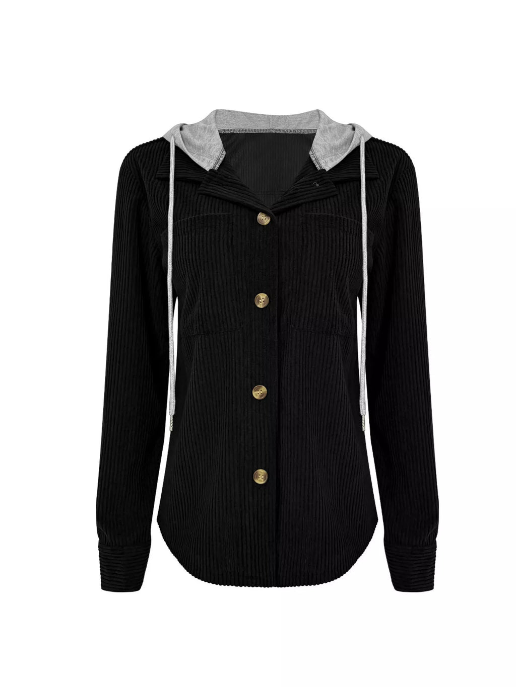 Plus Size Casual Corduroy Button-Down Hooded Jacket