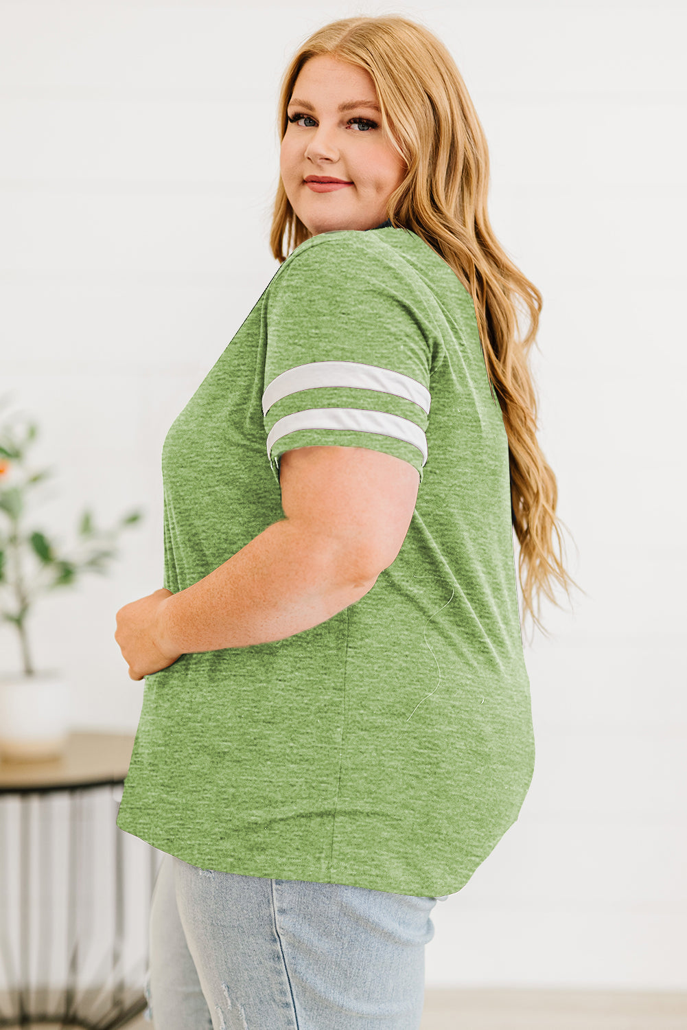 Plus Size Striped V-Neck Tee Shirt See size chart under “more details”