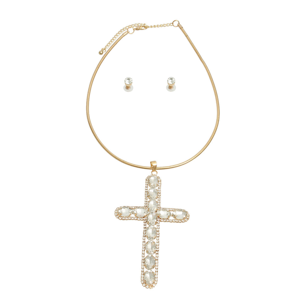 Statement Necklace Gold Rigid Collar Elegant Cross Pendant
