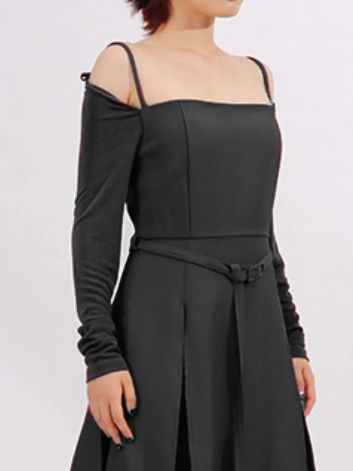 Slit Spaghetti Strap Long Sleeve Dress