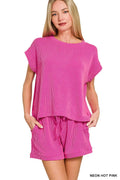 Zenana Raised Rib Cap Sleeve Top & Shorts Set