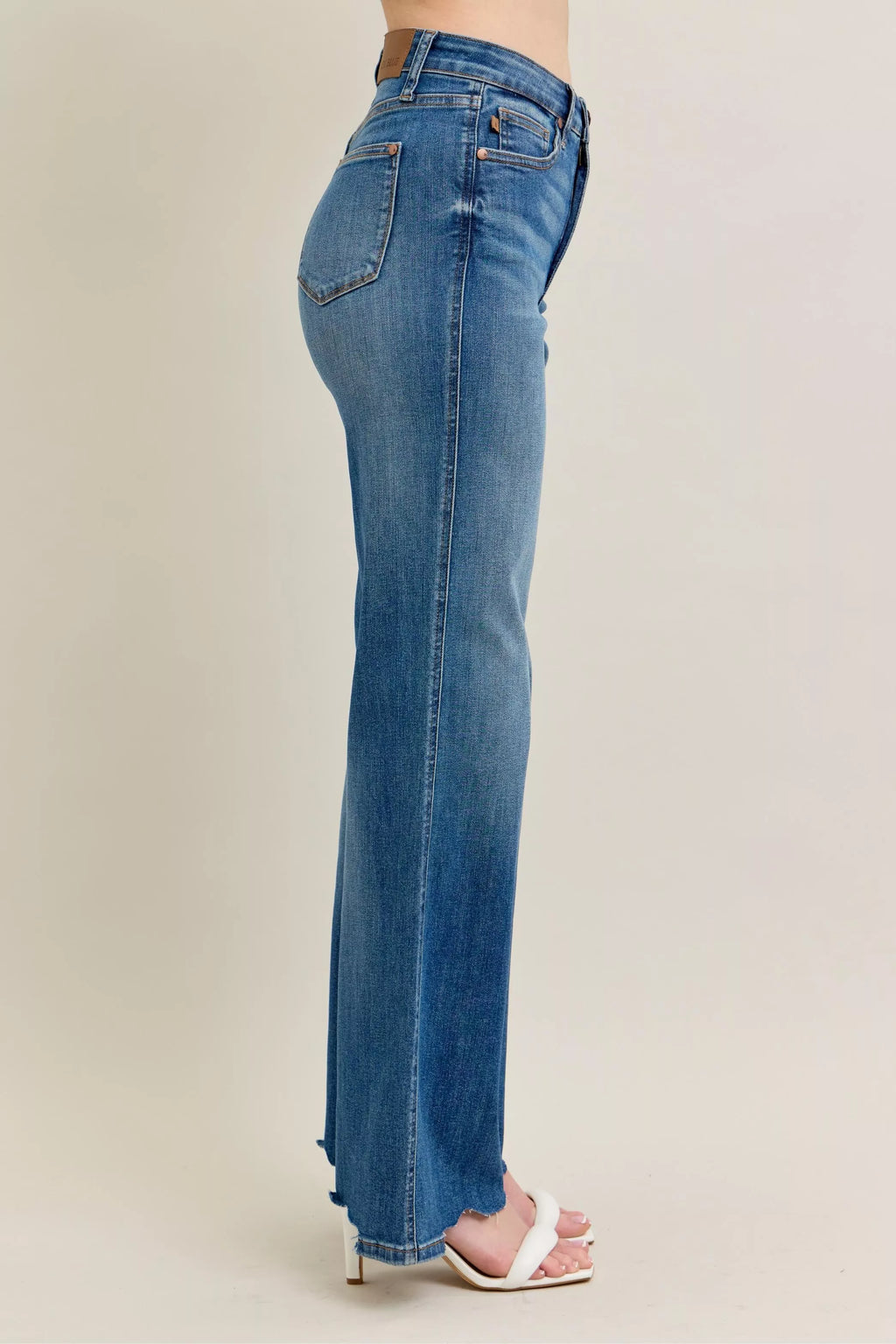 Full Size High Waist Tummy Control Chew Hem Destroy Wide Jeans Plus Size